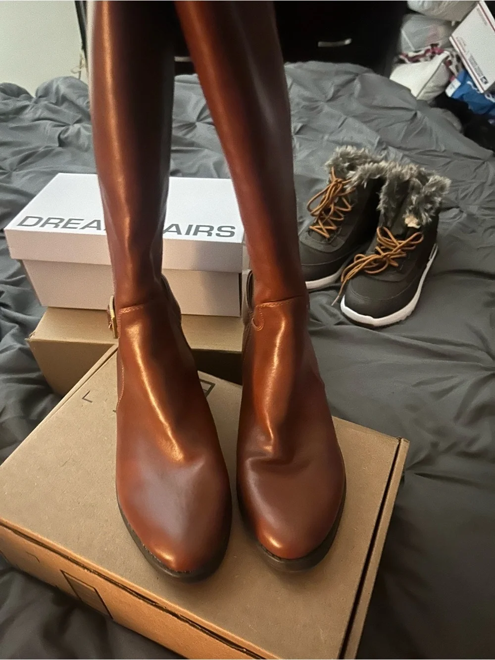 Tall Leather Riding Boots in Cognac Brown